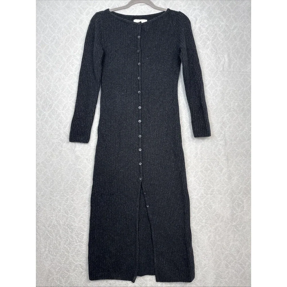Abercrombie & Fitch Long Sleeve Maxi Sweater Dress MP Black Merino Wool Rib Knit